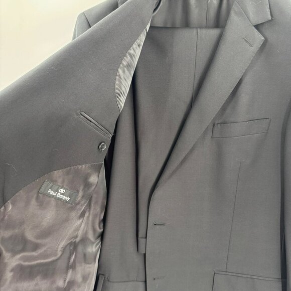 Paul Betenly Mens Black Two Button Wool Suit Jacket Blazer 100% Wool Size 46L - Picture 2 of 16